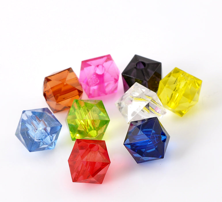 400 Square Multicolor Faceted Acrylic Beads 10mm with 2mm Hole