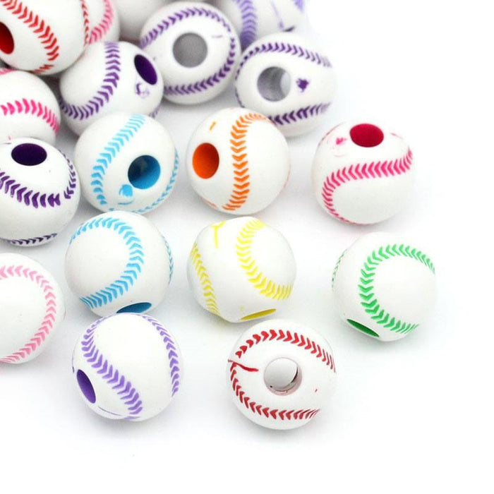 40 Round Multicolor Acrylic Baseball Beads 12mm Diameter with 3.6mm Hole