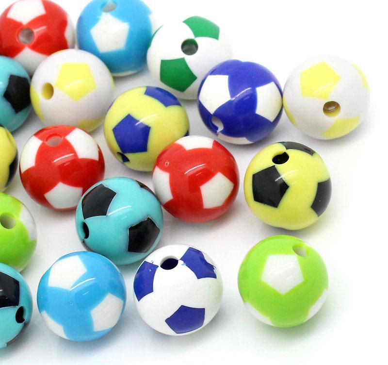 40 Round Multicolor Acrylic Soccer Ball Beads 20mm with 3.7mm Hole