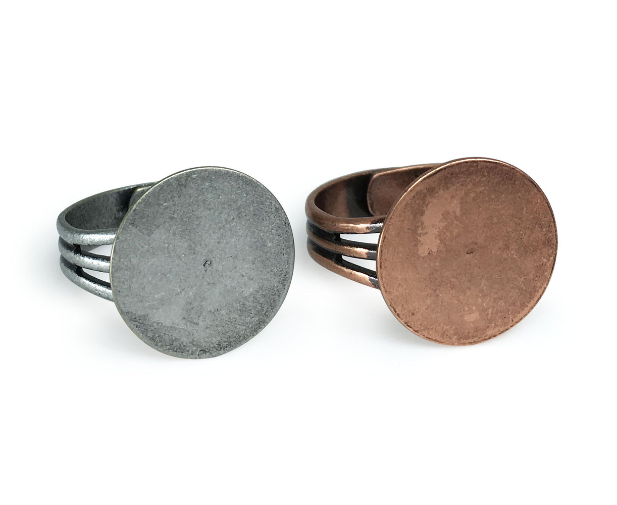 12 Antique Copper and Antique Silver Adjustable Ring Blanks with