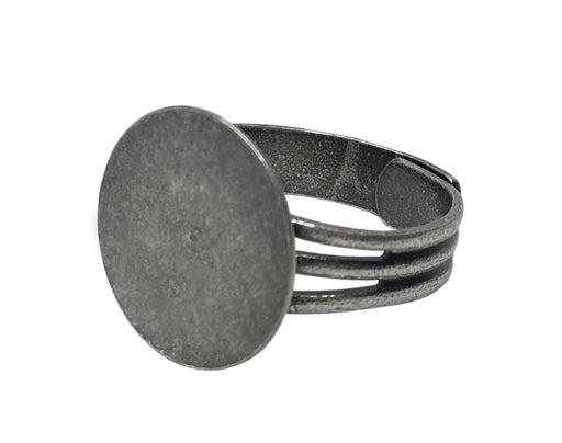 Antiqued Silver Plated Ring Blanks with 16mm Flat Adjustable Ring Base - 12 Ring Blanks Total