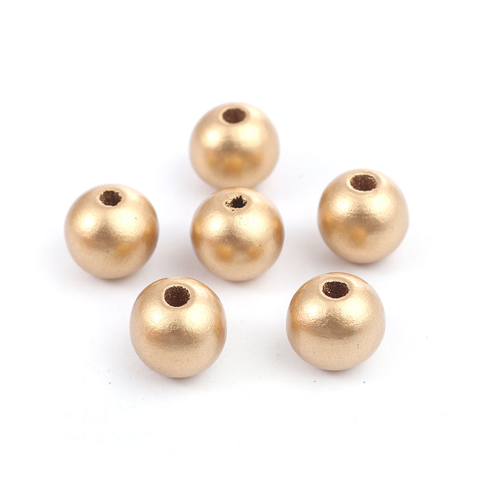 365 Metallic Gold Wood Beads Bulk 12mm Round Wood Bead with 2.6mm Hole
