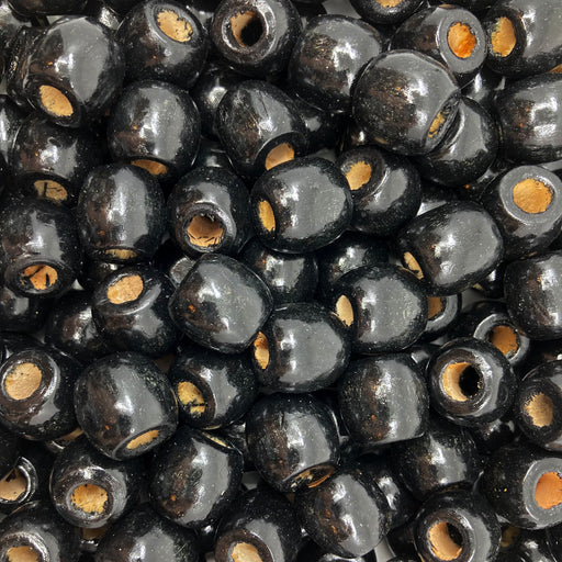 150 Black Barrel Macrame Beads 17mm x 14mm Diameter 8mm Large Hole Wooden Beads