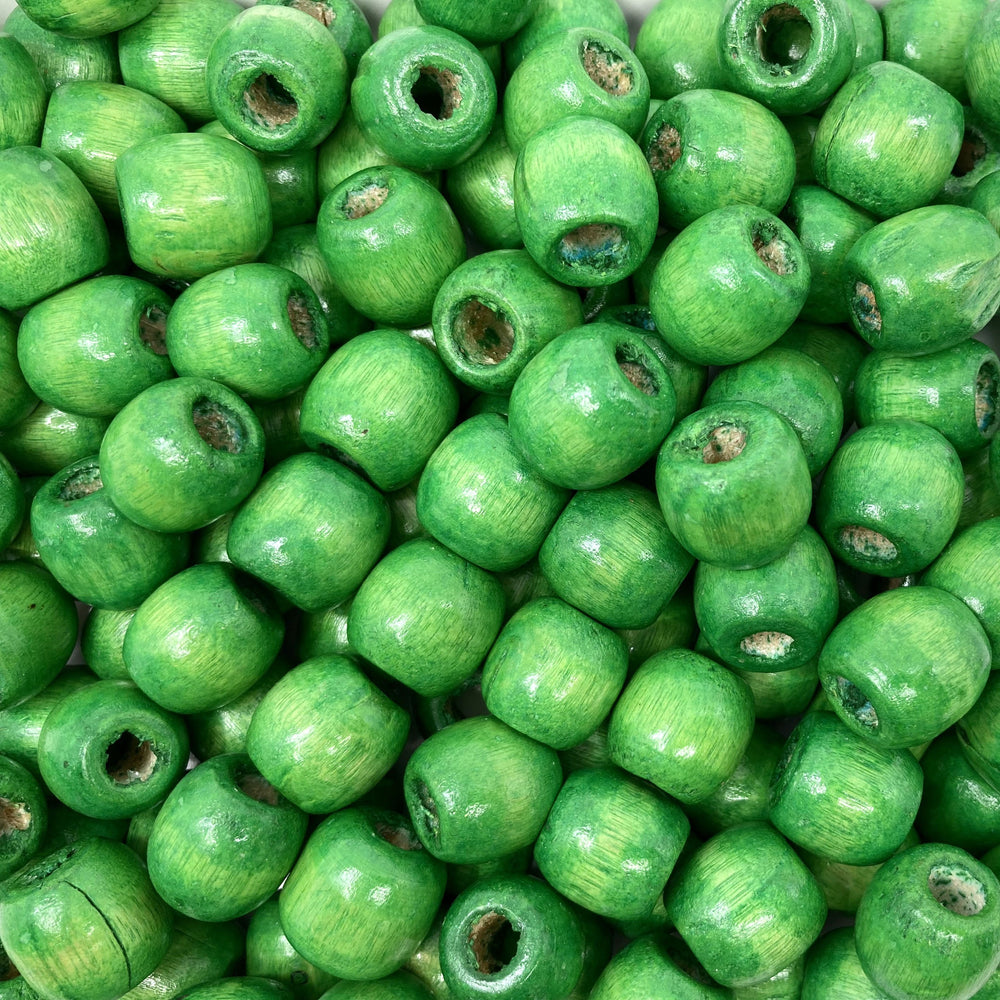 150 Green Barrel Macrame Beads 17mm x 14mm Diameter 8mm Large Hole Wooden Beads