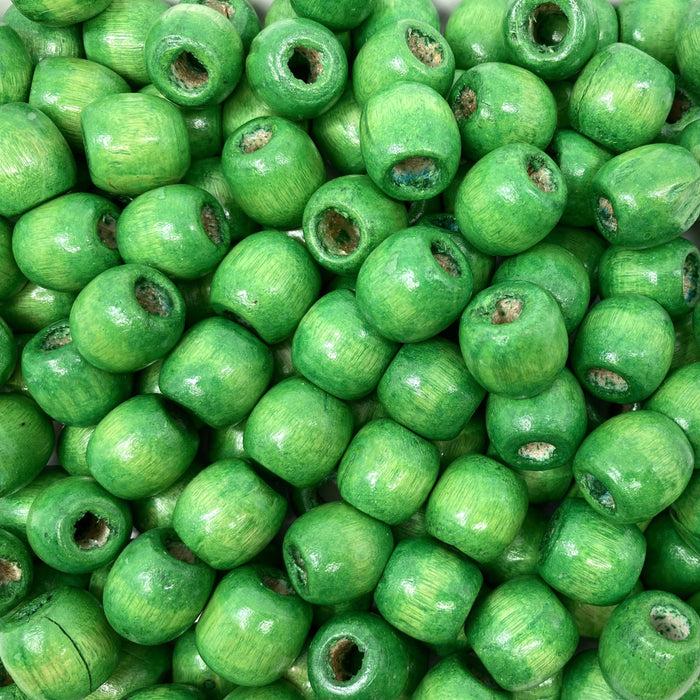 150 Green Barrel Macrame Beads 17mm x 14mm Diameter 8mm Large Hole Wooden Beads