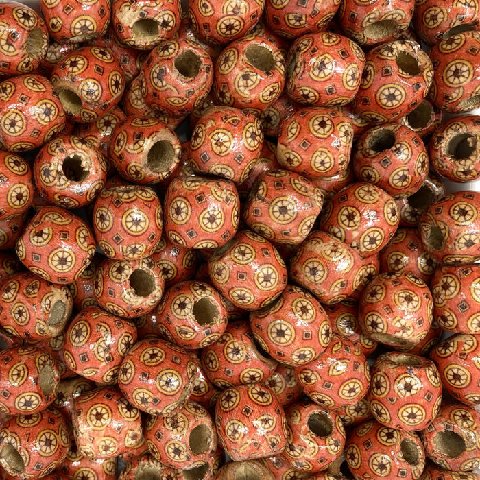 160 Macrame Beads in Red with Circles Design 17mm x 16mm with