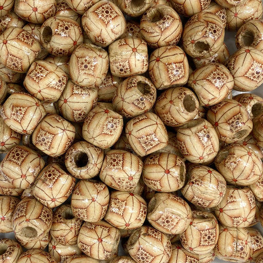 160 Macrame Beads in Tan with Squares Design 17mm x 16mm with 7.4mm Large Hole Wooden Beads
