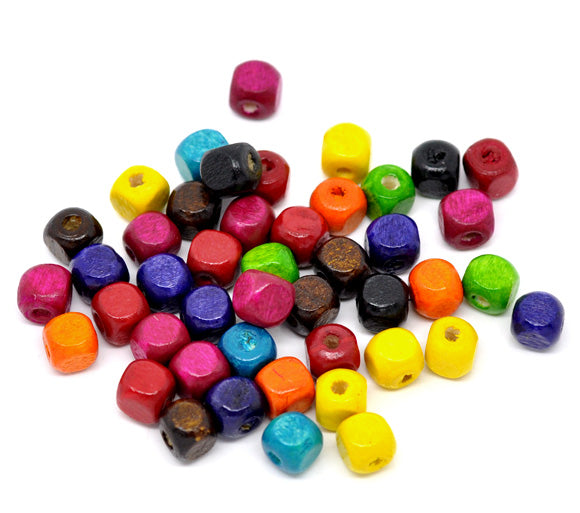 900 Multicolor Square Wood Beads Bulk 8mm Square Wood Beads with 2mm Hole