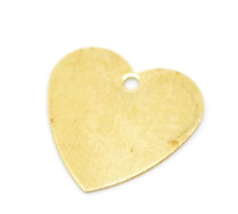 100 Brass Heart Stamping Metal Blank Tags for Metal Stamping with Hole 13mm X 13mm