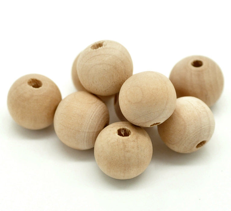 200 Round Unfinished Wood Beads Bulk 13 x 14mm Large Hole Diameter 3.3mm