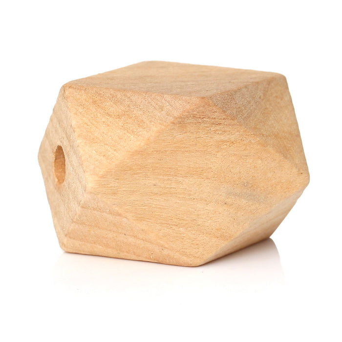 20 Faceted Geometric Wood Beads 26.5 x 20mm with 4.3mm Large Hole