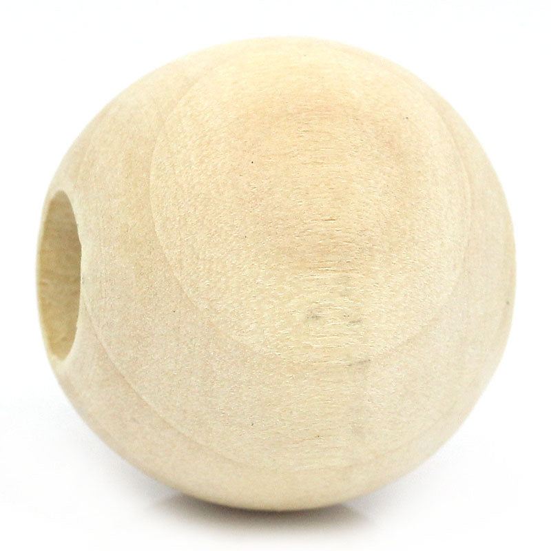 40 Natural Unfinished Wooden Macrame Beads 24mm Diameter with 9mm Large Hole