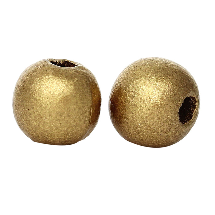 1,000 Gold Metallic 10mm Wood Spacer Beads Round with 3.5mm Hole