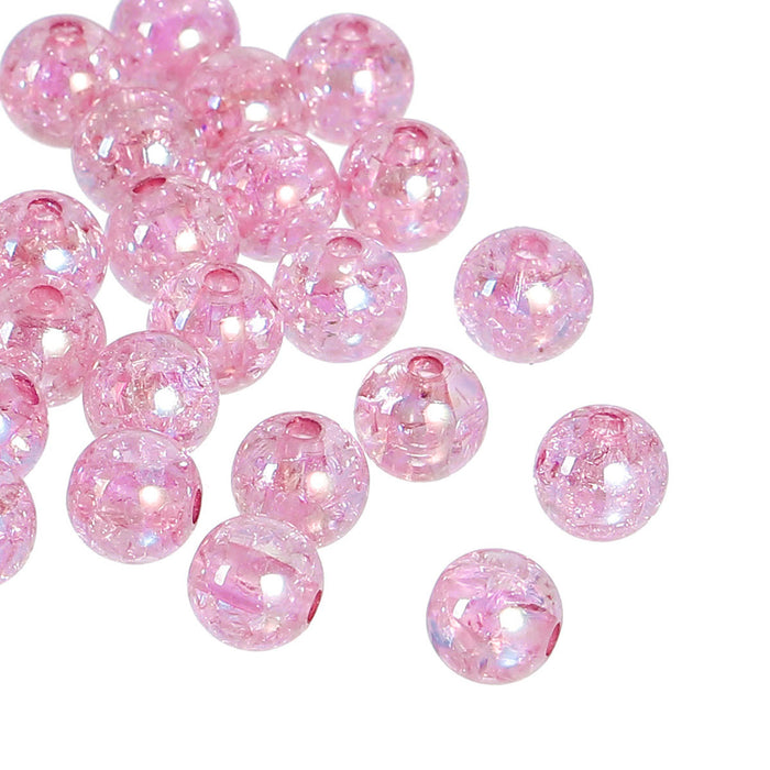 600 Round Acrylic Pastel Baby Pink Crackle AB Spacer Beads 8mm with 2mm Hole