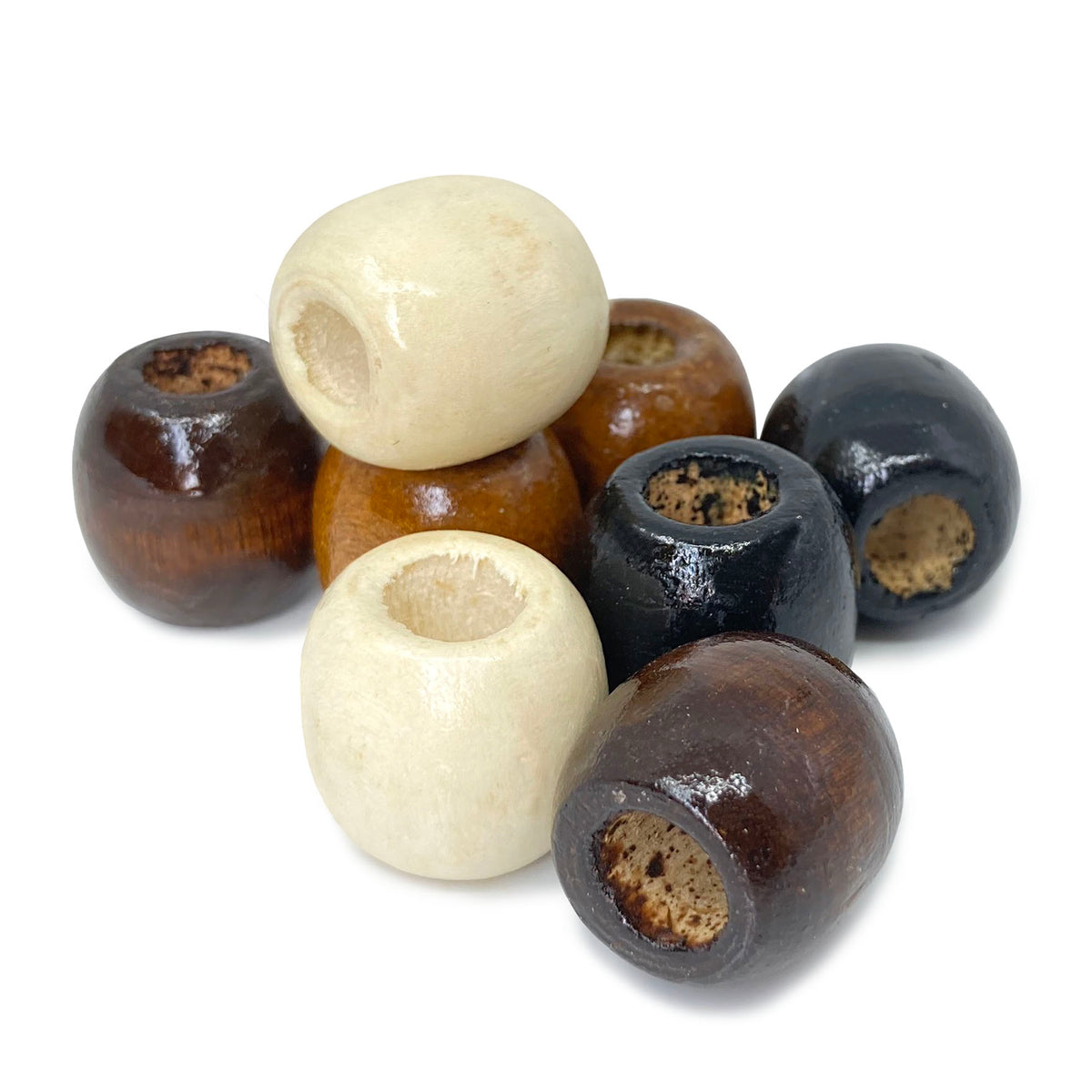 200 Multicolor Naturals Brown, Dark Brown, Black, Ivory Macrame Wood Beads 17mm with 7mm Large Hole
