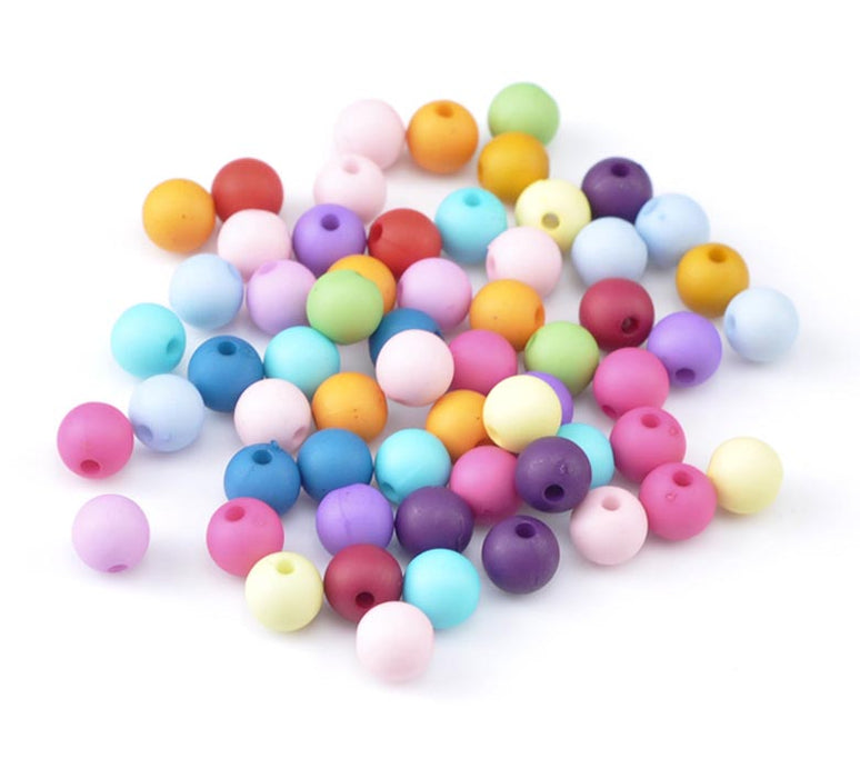 600 Round Assorted Matte Pastel Acrylic Beads 8mm with 1.8mm Hole