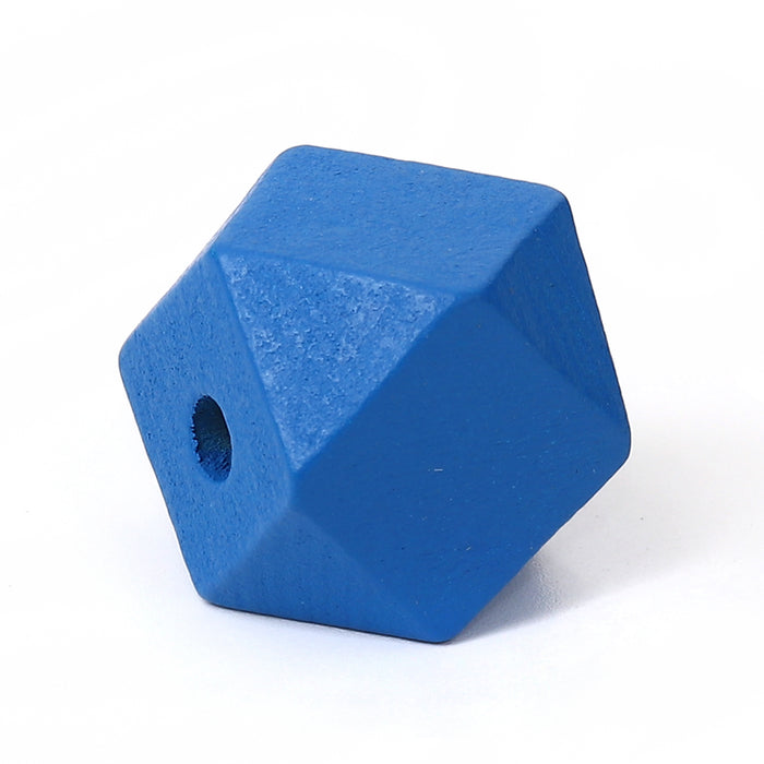 30 Blue Painted 20mm Geometric Faceted Wood Bead with 4.2mm Hole