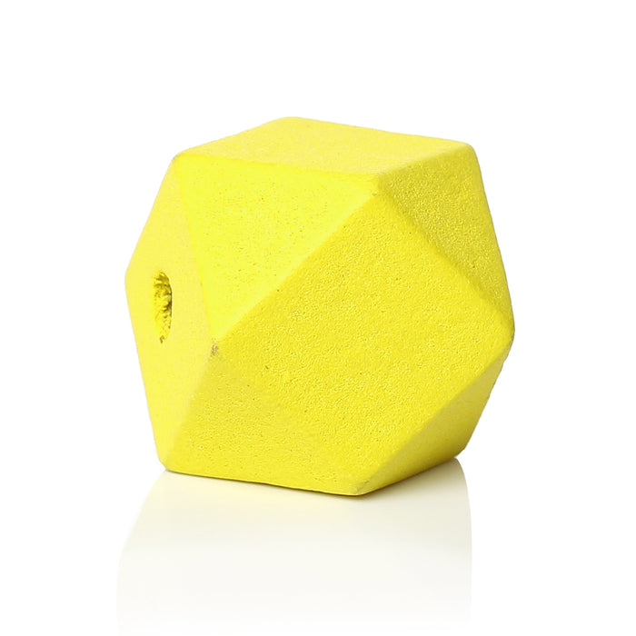 30 Yellow Painted 20mm Geometric Faceted Wood Bead with 4.2mm Hole