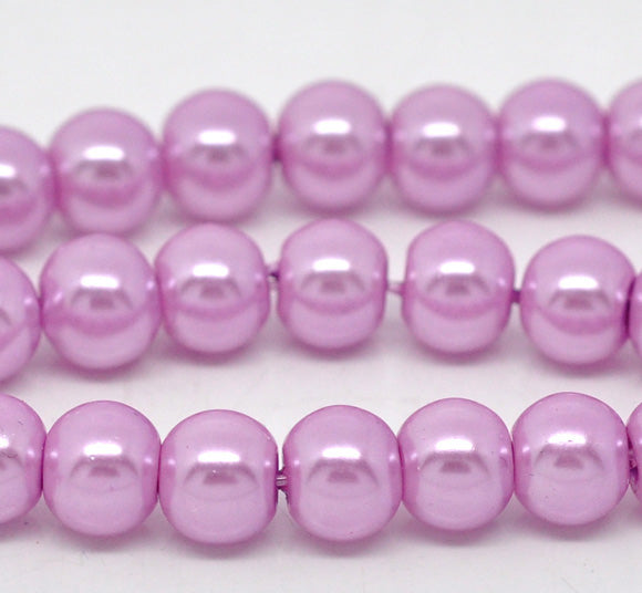 1,100 Pink Glass Imitation Pearl Beads 8mm or 5/16 Inch Glass Beads 1mm Hole - 10 Strands