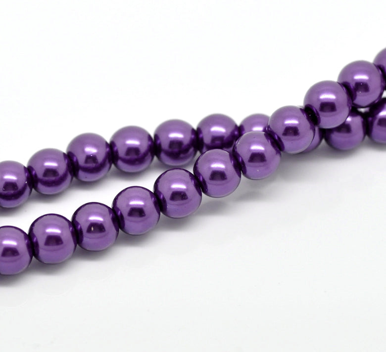 1,100 Purple Glass Imitation Pearl Beads 8mm or 5/16 Inch Glass Beads 1mm Hole - 10 Strands