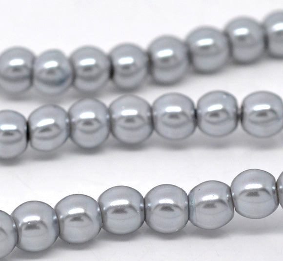 1,100 Silver Grey Glass Imitation Pearl Beads 8mm or 5/16 Inch Glass Beads 1mm Hole - 10 Strands