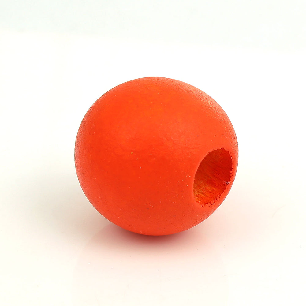 40 Orange Wooden Macrame Beads 24mm Diameter with 9mm Large Hole