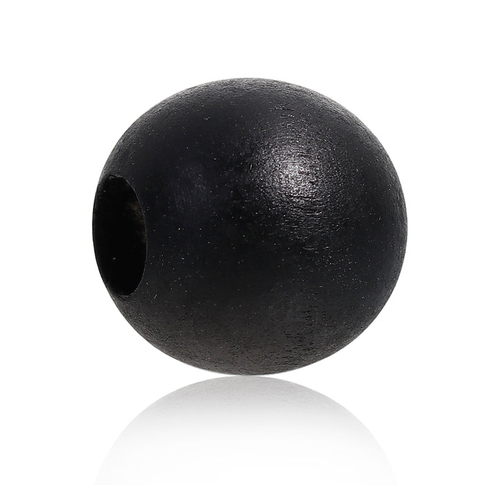 40 Black Wooden Macrame Beads 24mm Diameter with 9mm Large Hole