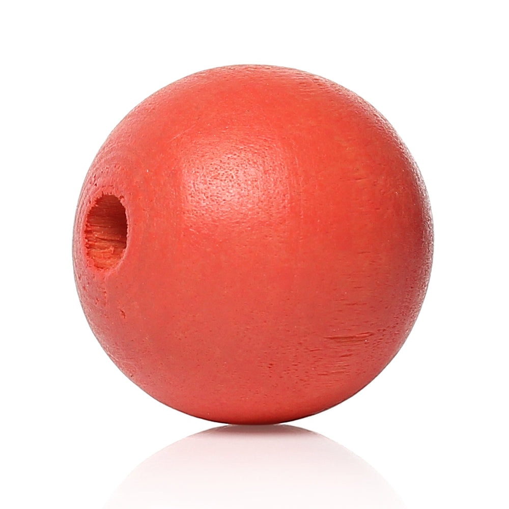 100 Painted Watermelon Red Wood Beads 20mm with 3mm Hole