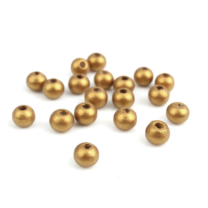 1,000 Metallic Gold Wood Beads Bulk 8mm Round Wood Bead with 2mm Hole
