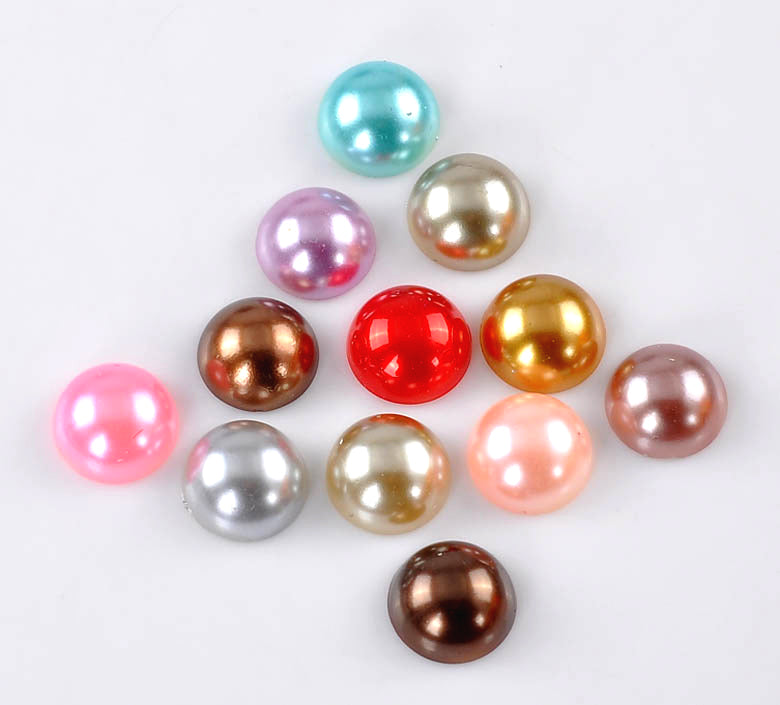 300 Count Half Round Imitation Pearl Cabochons 14mm or 1/2 Inch Multicolor Flat Back Cabochons