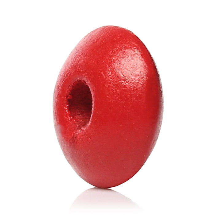 1,000 Red Rondelle Donut Shaped Round Wood Beads 10mm x 5mm with 3mm Hole