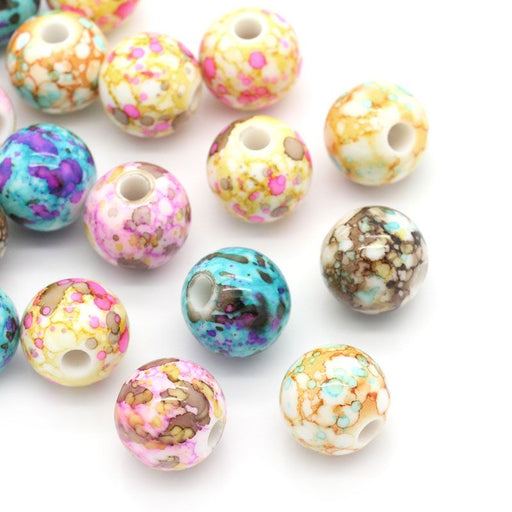 100 Round Acrylic Beads in Watercolor Splatter Patterns 14mm with 3.6mm Hole