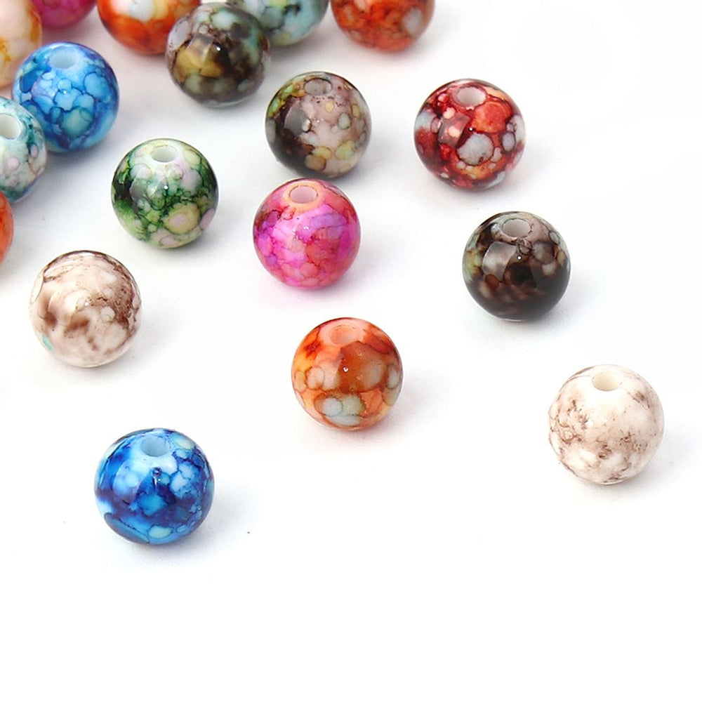 100 Round Acrylic Beads in Watercolor Splatter Patterns 8mm with 1.6mm Hole
