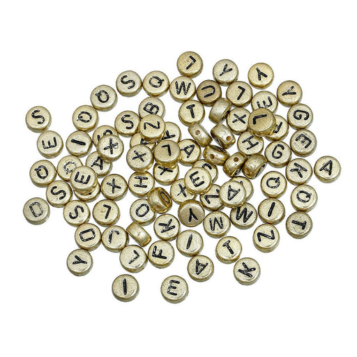 500 Round Gold Acrylic Letter Beads with Black Letters 7mm with 1mm Hole