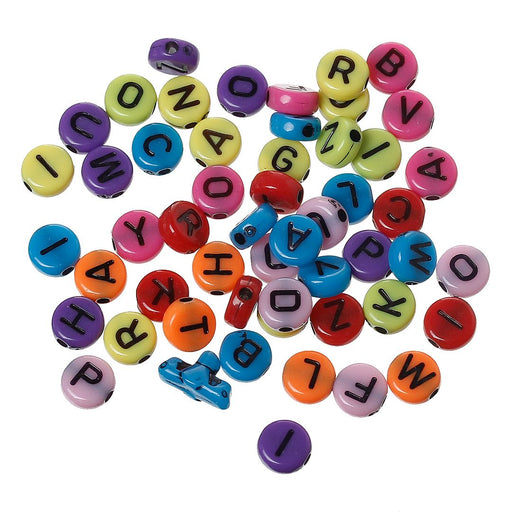 2,000 Round Multicolor Acrylic Letter Beads Black Letters 7mm with 1.7mm Hole