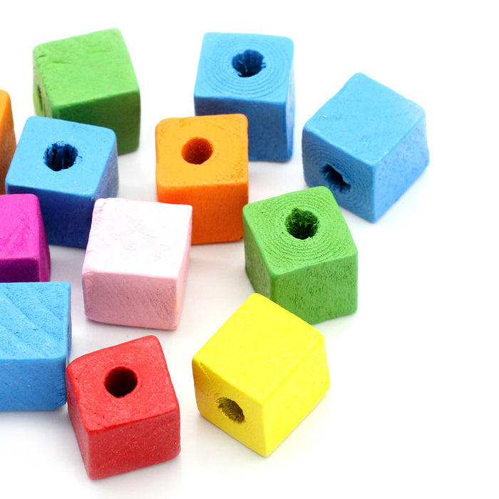 200 Multicolor Square Wood Beads Bulk 14mm x 13mm Square Wood Beads with 4.5mm Hole
