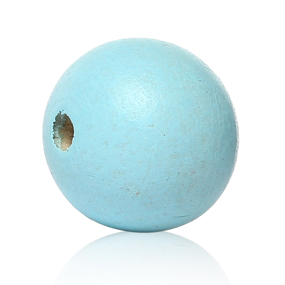 40 Sky Blue Round Macrame Bead 25mm with 5.4mm Large Hole Wooden Beads