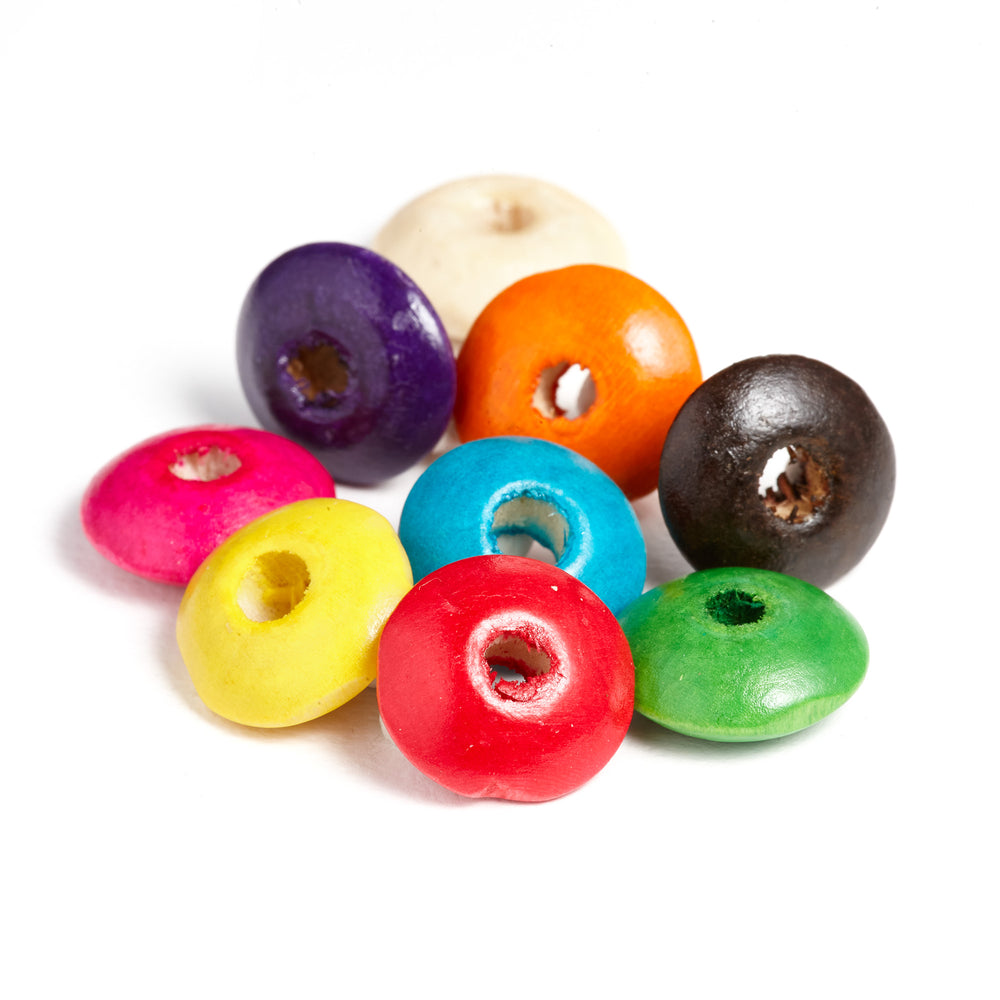 600 Multicolor Round Rondelle Wood Beads 14mm x 6mm with 3.8mm Hole